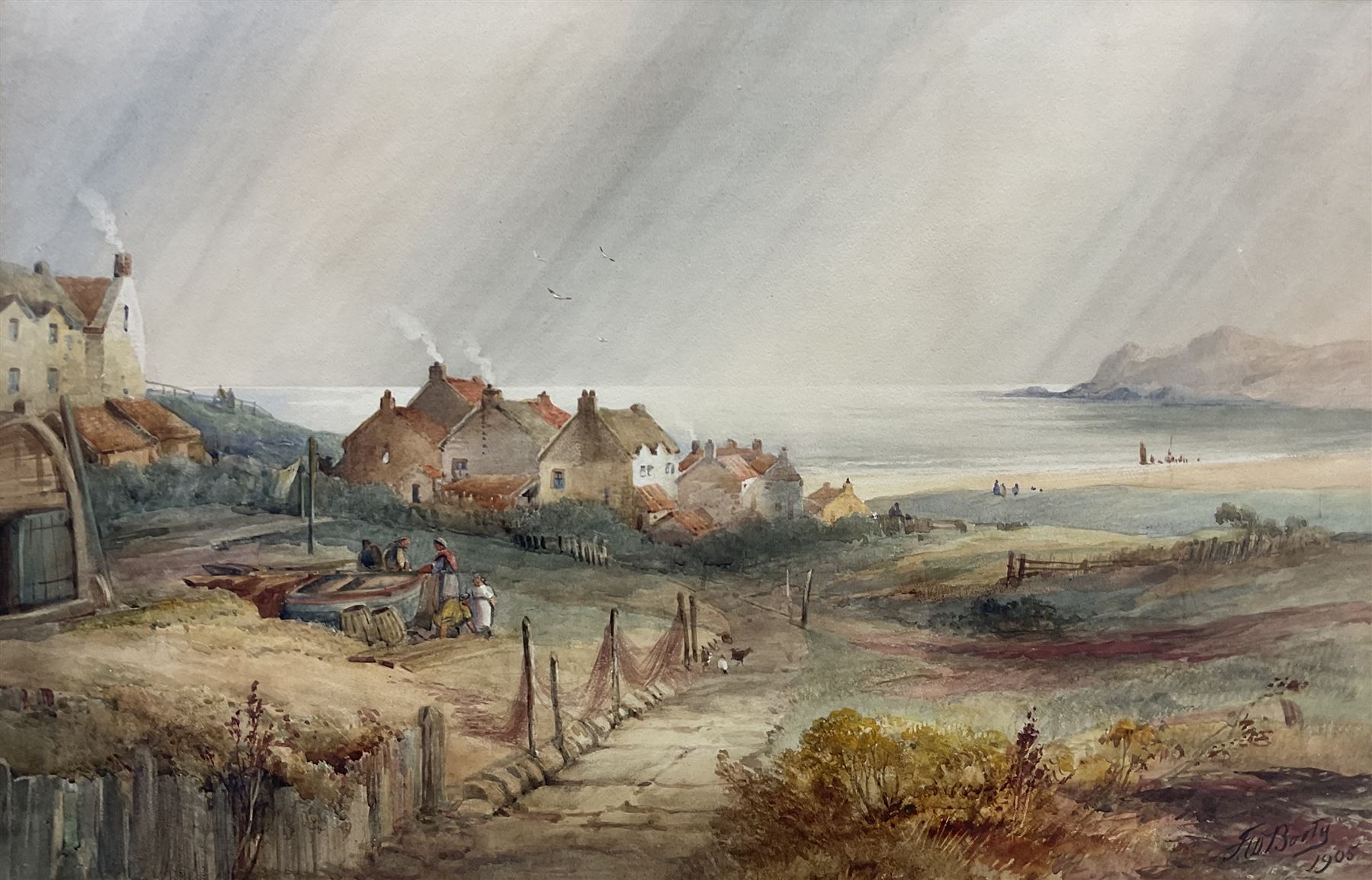Frederick William Booty (British 1840-1924): Runswick Bay, watercolour signed and dated 1905, 44cm x 68cm