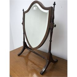 19th century mahogany bow front chest, two short and three long drawers, turned supports (W102cm, H117cm, D51cm) with dressing table mirror
