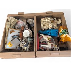 Ceramic figures including tang horse, V&A china mug, framed entomology display and other c...