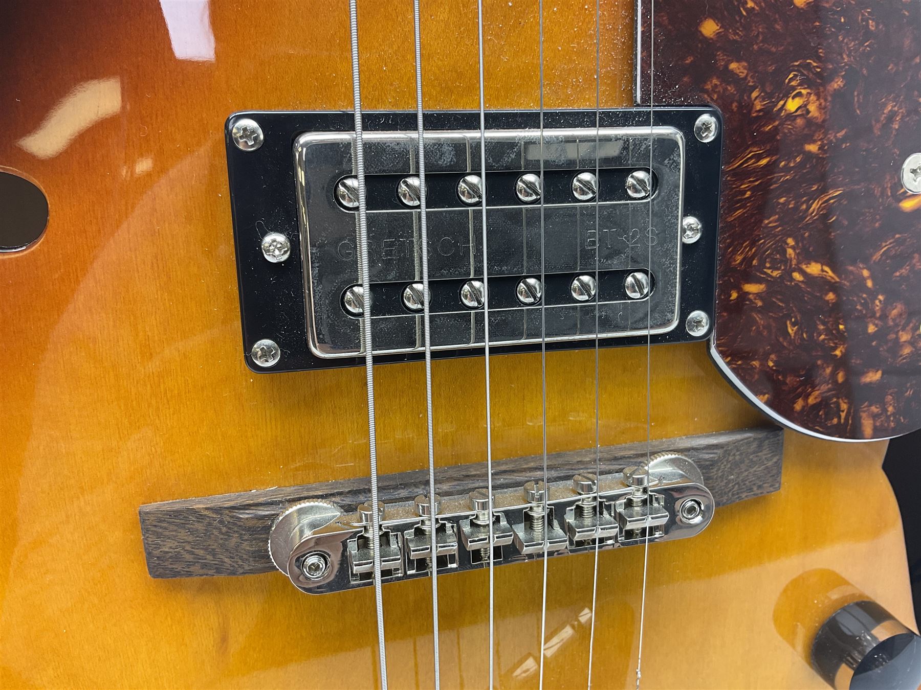 Gretsch G2420/ABB semi-acoustic guitar with three-tone sunburst finish, serial no.IS191201597, L107cm overall; in original hard carrying case dated 2019.