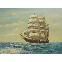  Clipper Ship at Sea, 20th century oil on canvas signed by Kenneth Jepson (British 1932-1998) 45cm x 61cm  
