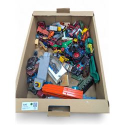 Collection of playworn diecast vehicles, including two Corgi Toys Batmobiles and a Corgi T...