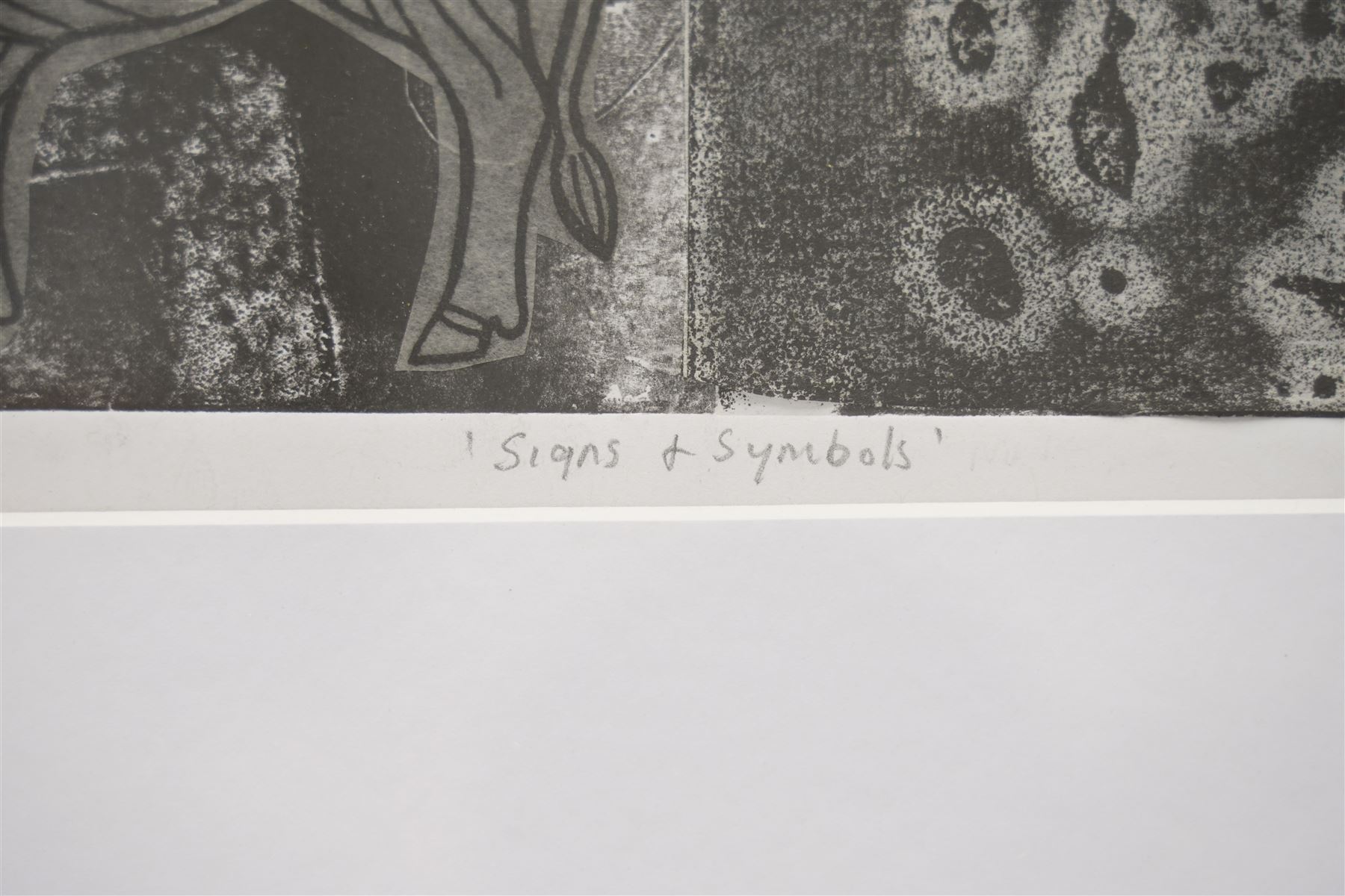 Gillian Ross Kelsey (British 1935-2025): 'Signs and Symbols', mixed media on paper signed and titled in pencil 14cm x 28cm