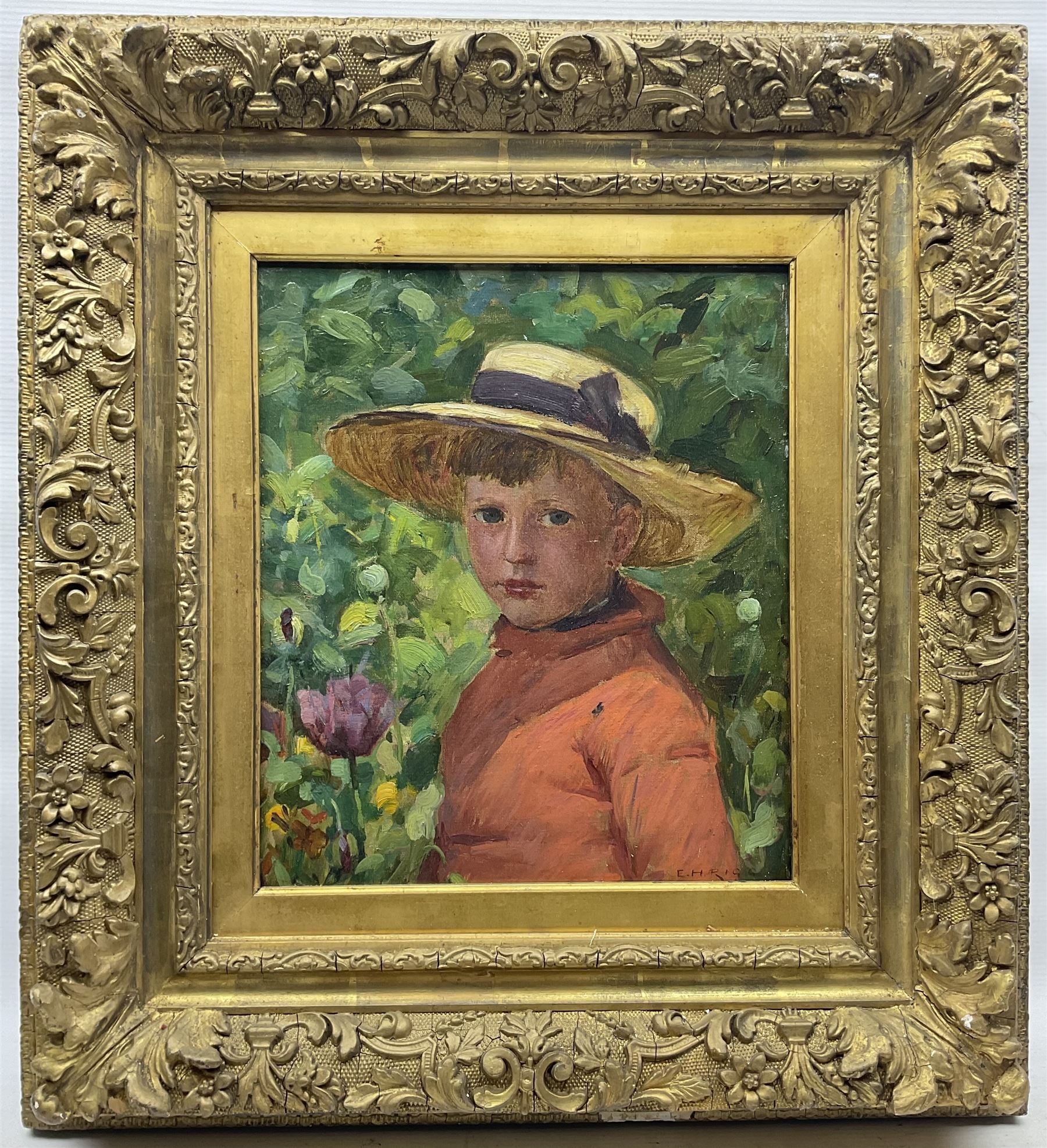 Ernest Higgins Rigg (Staithes Group 1868-1947): Young Boy in a Straw Hat, oil on canvas signed 30cm x 35cm