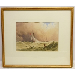  Fishing and Sailing Boats off Shore, 19th century watercolour unsigned 18cm x 26cm  