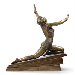 After Demetre Chiparus - Art Deco style bronze, modelled as a female dancer with arms outstretched, H70cm