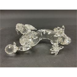 Two Swarovski Crystal Signs of the Zodiac figures, comprising horse and tiger, together with Zodiac dragon holding the flaming pearl, largest H11cm 