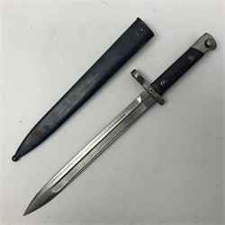 Austrian Model 1895 Carbine knife bayonet with 24.5cm fullered steel blade; various marks to the ricasso including F.G. GY.; cross-piece marked No.7843; in steel scabbard L37cm overall