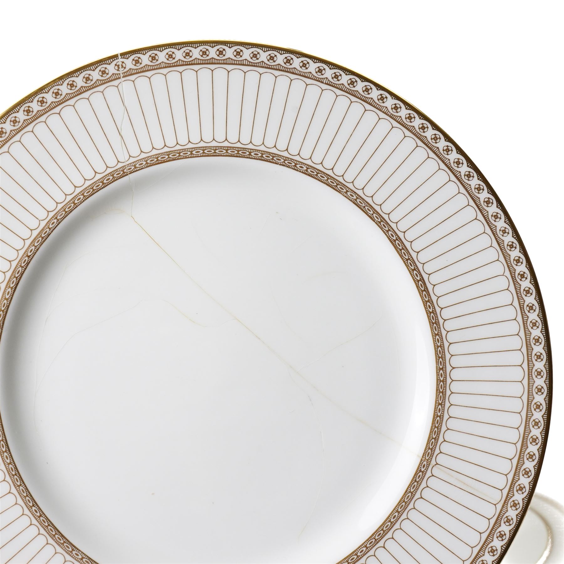 Wedgwood 'Colonnade' pattern dinner and tea service comprising twelve dinner plates, twelve dessert plates, nine soup bowls and stands, pair of covered vegetable dishes, sauce boat and stand, eight tea cups and saucers, thirteen tea plates, milk jug and sugar bowl