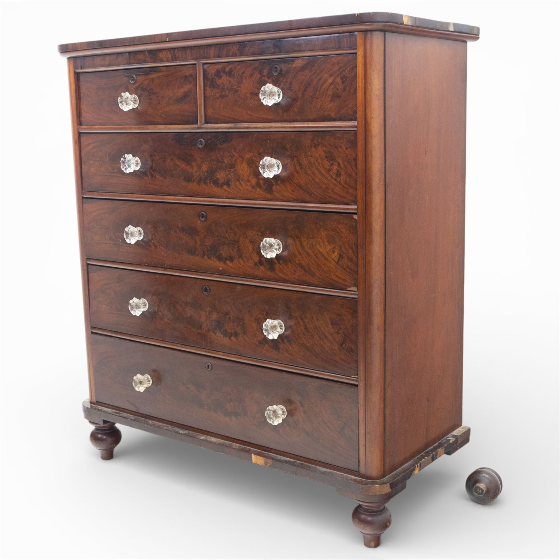Victorian flame mahogany chest, fitted with two short over four long graduating drawers