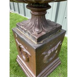 Terracotta garden urn on plinth - THIS LOT IS TO BE COLLECTED BY APPOINTMENT FROM DUGGLEBY STORAGE, GREAT HILL, EASTFIELD, SCARBOROUGH, YO11 3TX