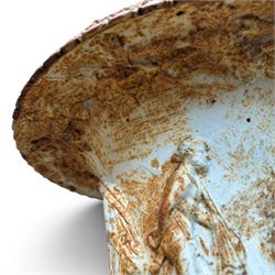 Andrew Handyside - pair of 19th century best quality cast iron garden urns, individually detailed in relief Allegorical Figures and Helaldic Swans, campagna form with twin handles, detail under rim, raised on circular fluted base