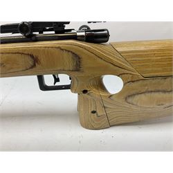 Feinwerkbau, Westinger & Altenburger Germany .22 LR bolt-action target rifle with 67cm barrel, fully adjustable weights and laminated stock, sliding weight rails and vernier rear sight; bi-pod rest at front; No.4225 L123.5cm overall SECTION 1 FIRE-ARMS CERTIFICATE REQUIRED       

