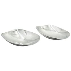 Pair of mid 20th century silver nut rocker dishes, each of curved oblong form, hallmarked Geoffrey Guy Bellamy, London 1957, W10.5cm, approximate weight 3.21 ozt (100 grams)