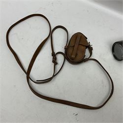 Broadhurst Clarkson brass and leather 4-draw telescope, the first draw with graduations, sliding lens shroud and leather covers for both ends on shoulder strap; marked 'Broadhurst Clarkson & Co. Ltd. 63 Farringdon Road London E.C.', L87cm fully extended; together with a WWI brass marching compass marked F-L No.123113 1918 (broad arrow); crudely etched L.H. McD. Latham; in associated Brooks & Co. leather case dated 1913 stamped W.B. Constable (2)