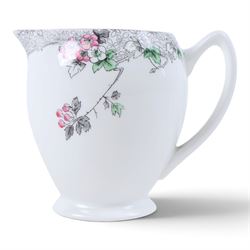 Shelley Bramble Rose pattern tea service, comprising milk jug, open sucrier, eleven cups and saucers, twelve dessert plates and two cake plates 