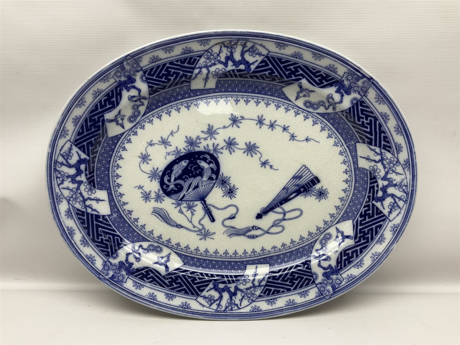 Minton Bombay pattern platter, together with Mason's meat platter, decorated with mythical beast, and two Cauldron Place Opaque China dishes 