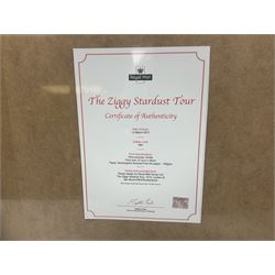 Set of three Royal Mail David Bowie limited edition album stamp prints, comprising  Ziggy Stardust Tour, Hunky Dory and Earthling, all framed and in original packaging, H43cm W43cm