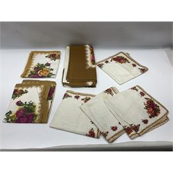 Royal Albert Country Roses pattern part tea and dinner service, to include teapot, four cups and saucers, four dessert plates, cake plate etc, (41)