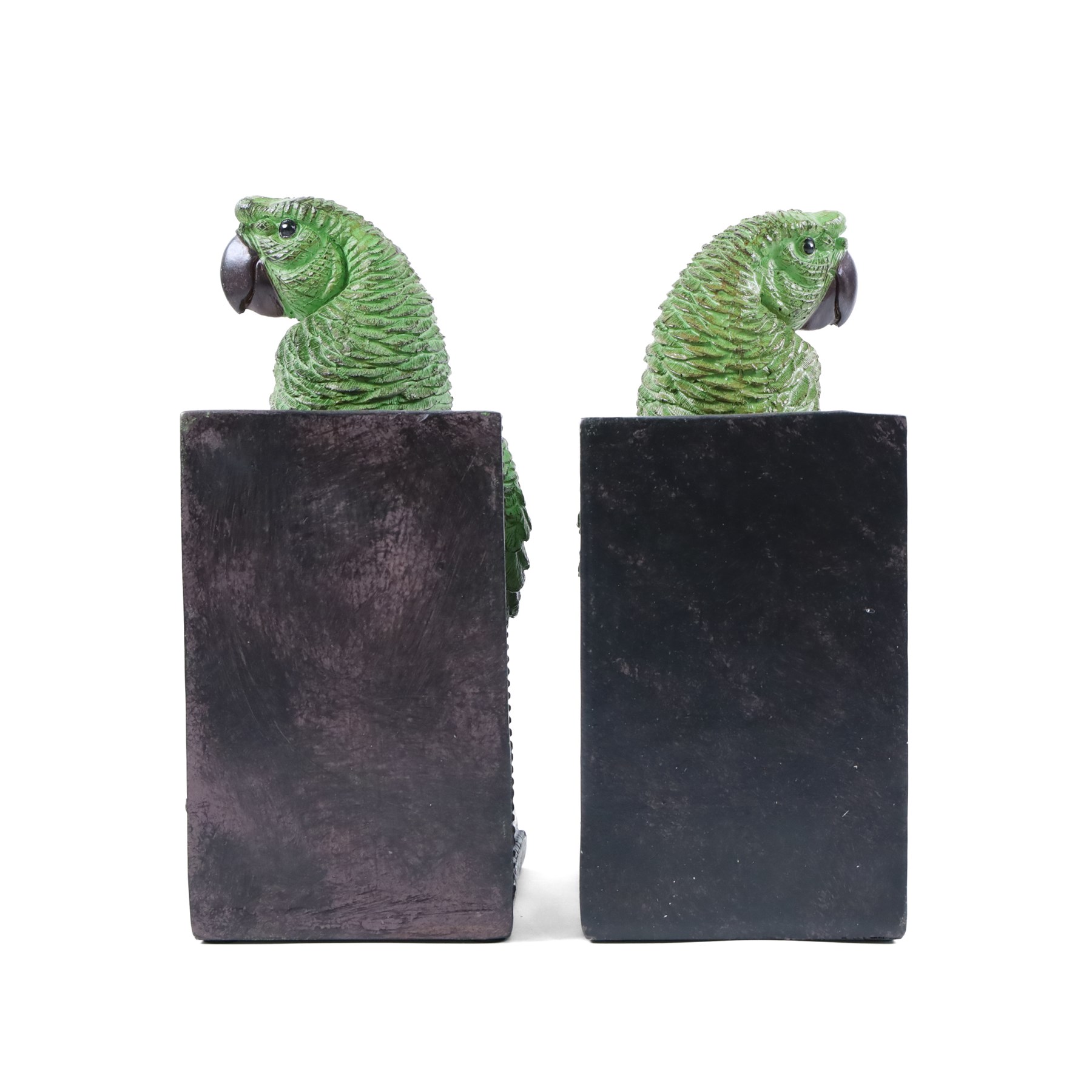 Pair green parrot bookends, H22cm