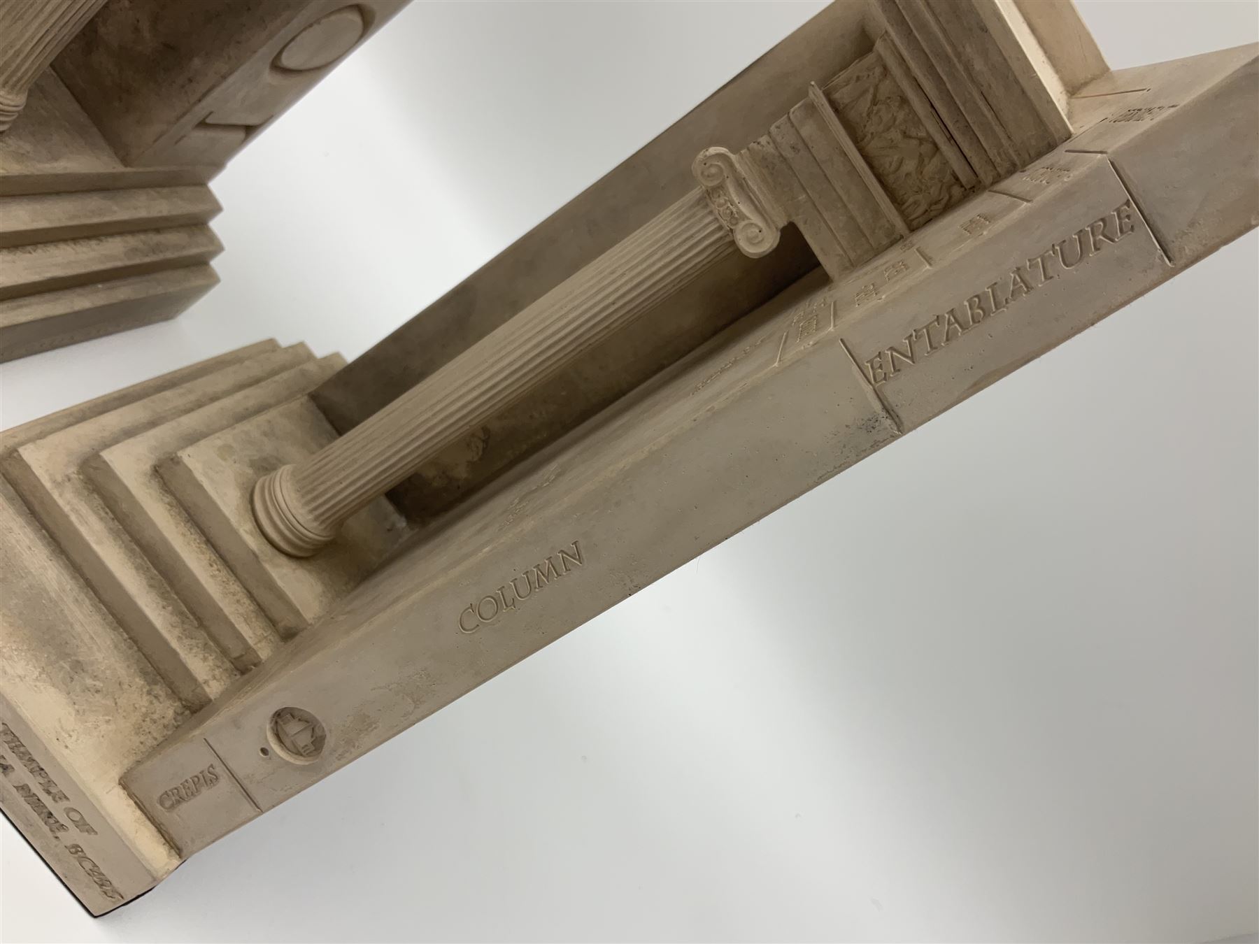 Timothy Richards handmade English plaster architectural models, Ionic; The Second Order of Greek Architecture, bookends, H22cm