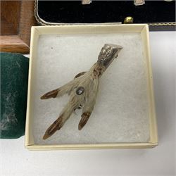 Five silver coffee spoons, together with one other, hallmarked, silver jewellery and costume jewellery in a wooden jewellery box