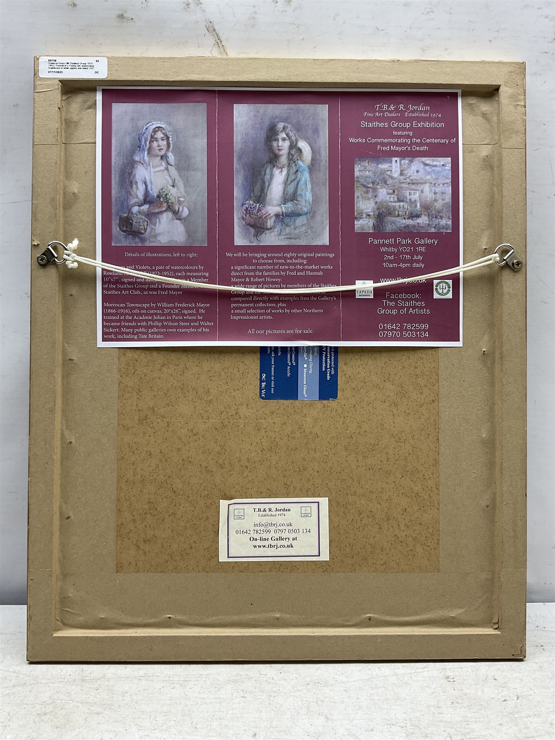 Rowland Henry Hill (Staithes Group 1873-1952): Young Girl with Primroses, watercolour heightened in white signed and dated 1927, 26cm x 17.5cm 
Provenance: exh. T B & R Jordan 'Staithes Group Exhibition', Pannett Gallery Whitby, July 2016, facsimile catalogue verso