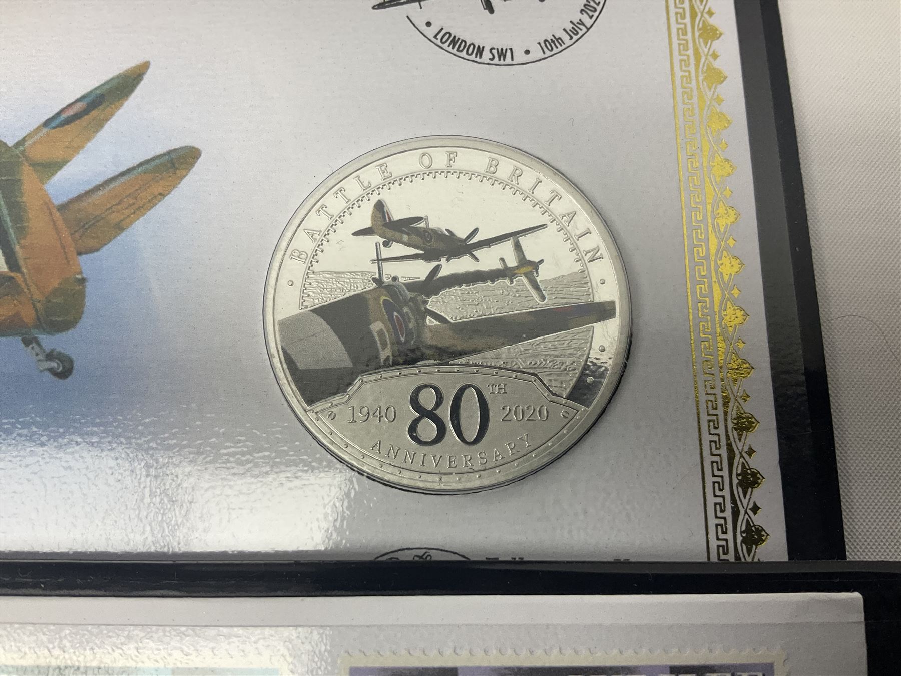 Commemorative coins and covers, including '80th Anniversary of the Battle of Britain' coin cover with Solomon Islands 2020 half dollar, 'Royal National Lifeboat Institution' coin cover with Alderney 2021 five pounds, 'Queen Elizabeth II's 95th Birthday' coin cover with Solomon Islands 2021 half dollar, other similar coin covers all in Harrington and Byrne folders, The Royal Mail 'HM The Queen's 95th Birthday' coin cover with 2021 five pounds and Queen Elizabeth II Isle of Man 2020 'Peter Pan' fifty pence coin collection in card folder