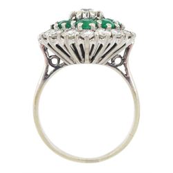 18ct white gold round brilliant cut diamond and round cut emerald cluster ring, principal diamond approx 0.45 carat, total diamond weight approx 1.55 carat