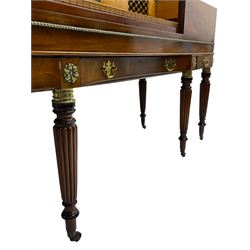 James Rigg, London -early 19th century mahogany and maple square piano c1817, with a 68 key compass (A-C) original hammers, jacks and felt, satinwood interior with ebony and ivory keys, the fretwork interior back inscribed 'James Rigg, 3 Providence Row, Finsbury Square, London', decorated with twist gilt metal edging, fitted with three drawers, on Gillows design turned and reeded supports with brass cups and castors.

This item has been registered for sale under Section 10 of the APHA Ivory Act