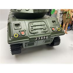 Action Man - Hasbro Strike Force Battle Tank by Sunny Smile; jeep; ten various period dressed figures; and quantity of weapons and other accessories including motorcycle etc