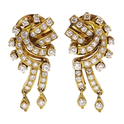 Pair of 18ct gold diamond pendant earrings, with screw back studs  