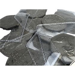 Coins including Elizabeth I 1573 sixpence and other hammered silver coins, commemorative fifty pence pieces with 2003 'Give Women The Vote', 2017 'Benjamin Bunny', 2017 'The Tales of Peter Rabbit', 2019 'Sherlock Holmes', small quantity of Great British pre 1947 silver coins, commemorative crowns, spade guinea style gaming tokens etc