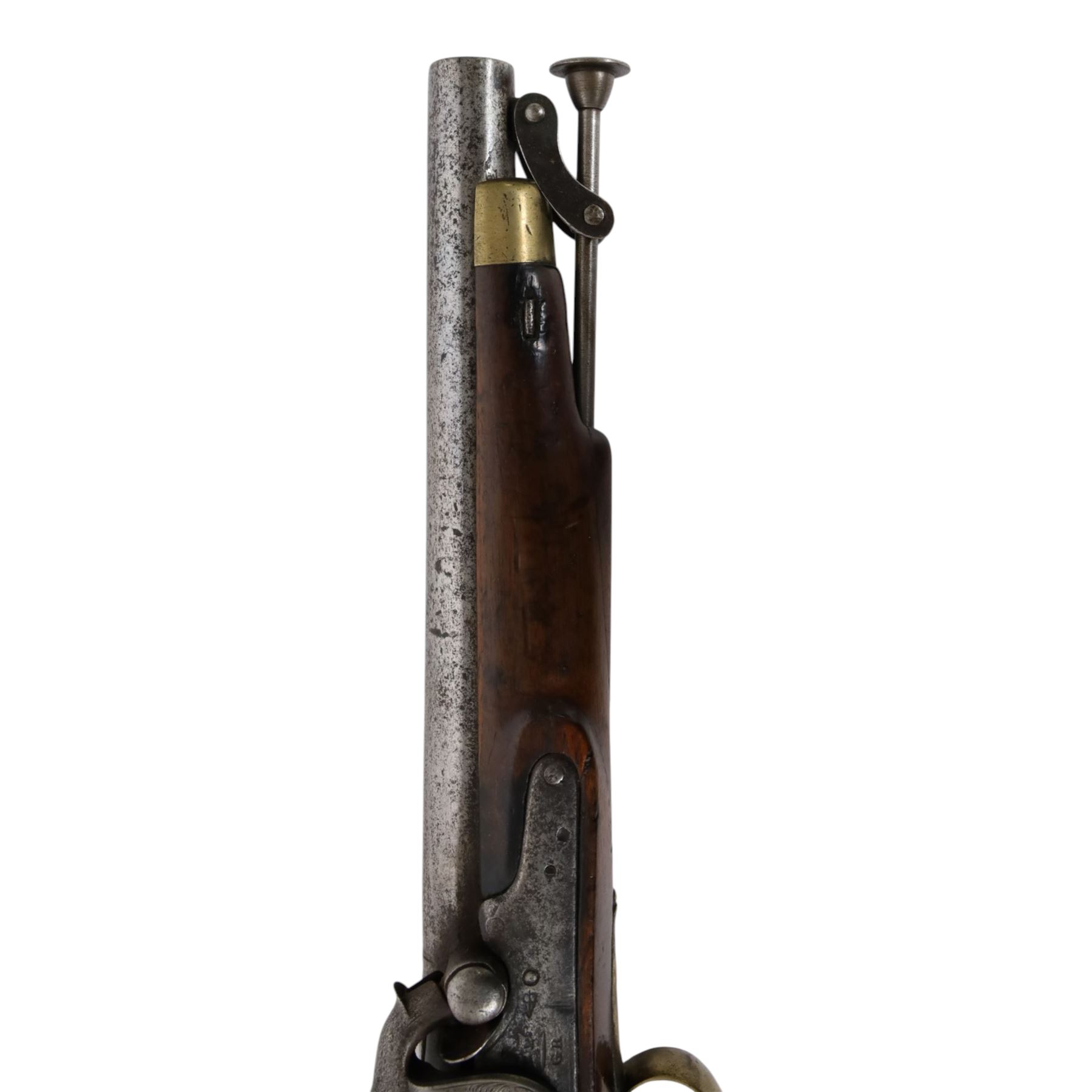 19th century Tower percussion pistol, with lock stamped 'Tower' and with crown over 'GR' cypher, with steel ram rod, walnut with brass butt plate, overall L38cm