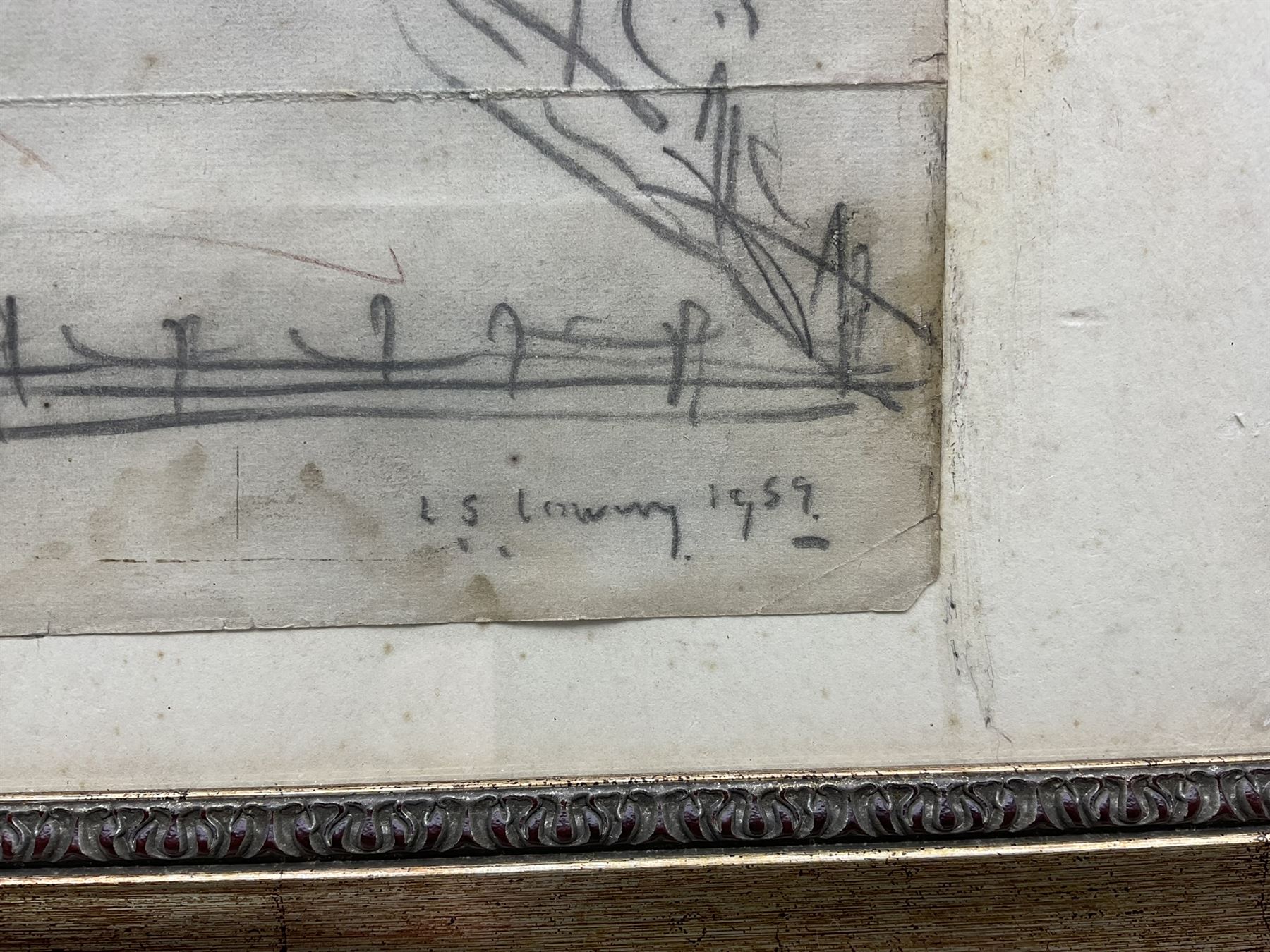 Attrib. Laurence Stephen Lowry RBA RA (Northern British 1887-1976): 'Salford', pencil sketch signed titled and dated 1959, 25cm x 31.5cm