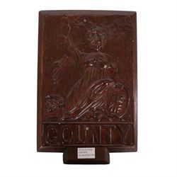 Two 19th century fire insurance marks, comprising tin County Fire Office, mounted upon oak backing, Lead Royal Exchange Assurance, mounted upon circular oak frame, together with a Milners' Fire Resisting Safe plaque, 