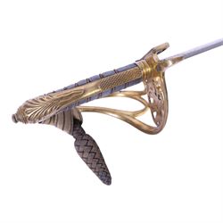 British 1822 pattern, named, infantry officers' sword, the 82cm slightly curved and fullered single edged blade engraved on both sides, bears the Victorian coat of arms and the owners initials 'GB', ricasso marked Grindlay & Co London, the brass basket guard with Victoria cartouche and fold down rear flap, shagreen bound grip with original wire binding and gilt sword knit, with brass scabbard, twin suspension rings and steel chape mount, overall L102cm  