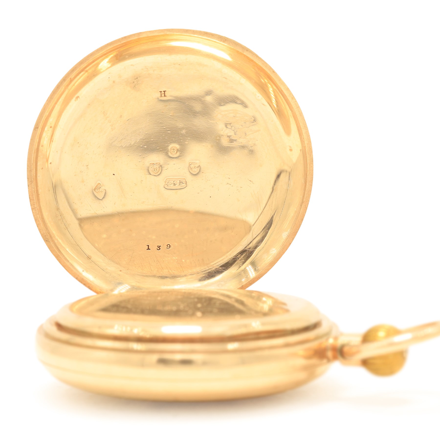 Victorian 9ct gold half hunter keyless lever presentation pocket watch by W. Margrett Hereford, No. 126629, white enamel dial with Roman numeral hour markers and subsidiary seconds dial, case by Rotherham & Sons, Birmingham 1897
