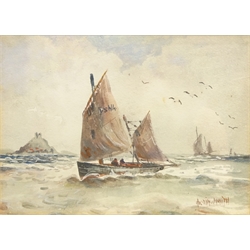  Fishing Boats off Shore, two 20th century watercolours signed by Austin Smith, one dated 1915, 13cm x 18cm (2)  