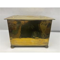 Brass rectangular coal box with handles and hinged lid