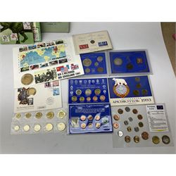 Quantity of coins and coin collecting related books and ephemera, first day covers and other stamps, motoring ephemera etc