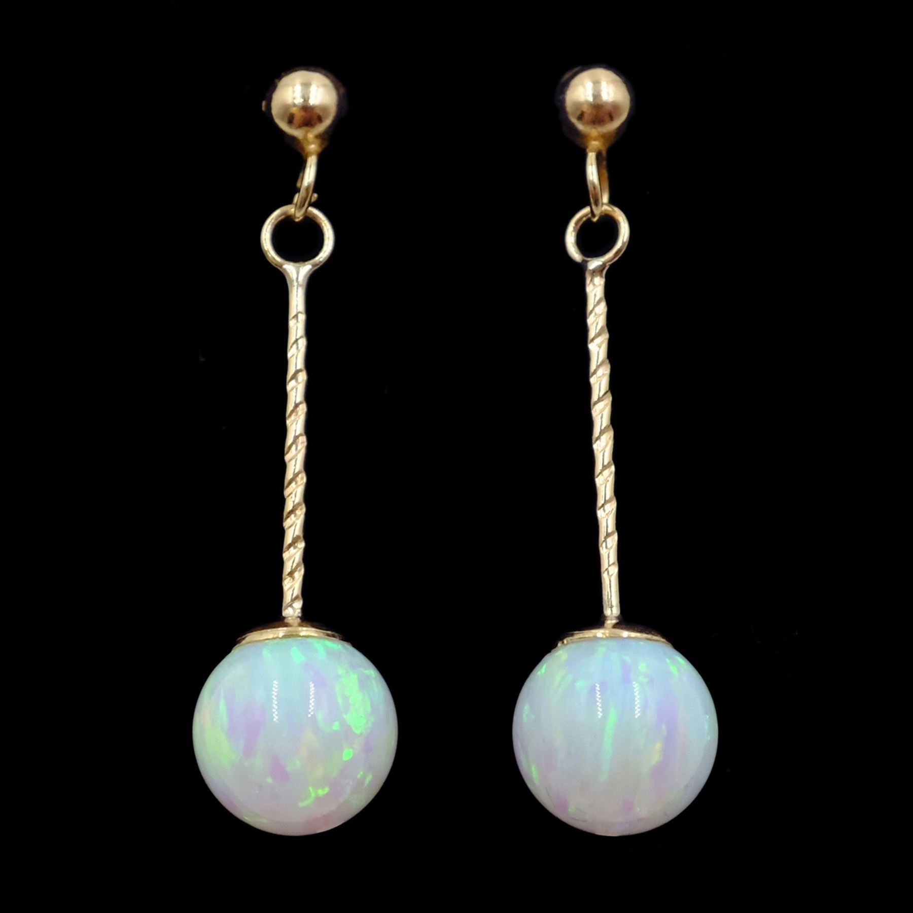 Pair of 9ct gold opal pendant stud earrings