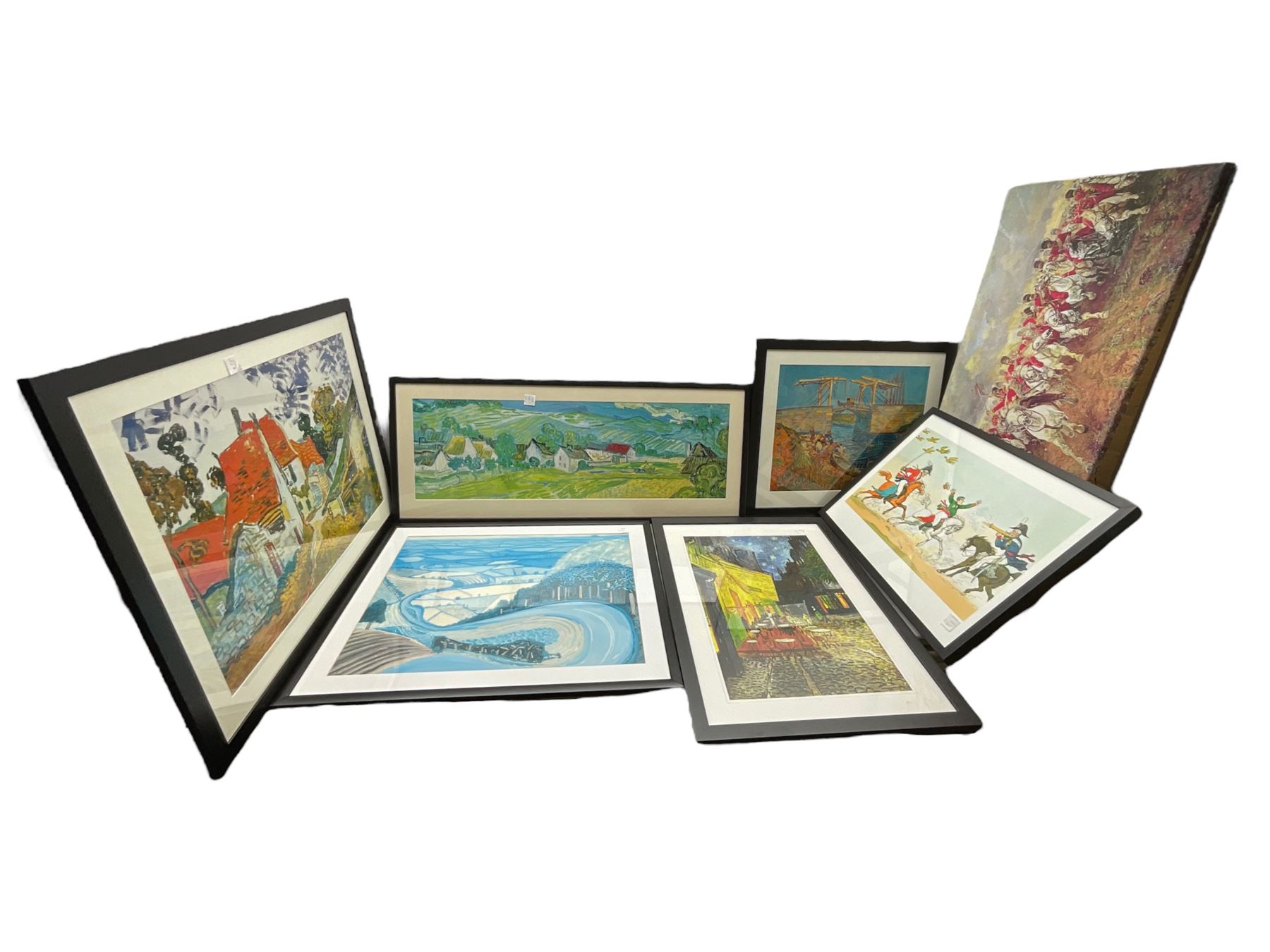 David Hockney 'Garrowby Hill' print, together with a collection of contemporary prints after Van Gogh, Lady Butler, etc