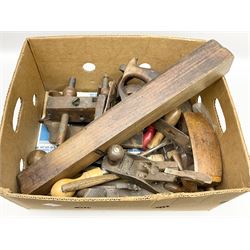 Vintage woodworking tools to include wooden planes, chisels and saw etc.  