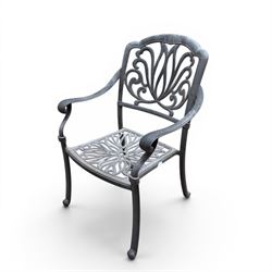 Painted aluminium rectangular garden table and five chairs, with loose seat cushions