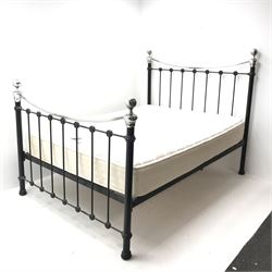 Victorian style 5’ Kingsize bedstead, black and chrome finish (W156cm, H150cm, L219cm) with mattress