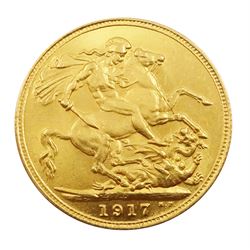 King George V 1917 gold full sovereign coin, Perth mint