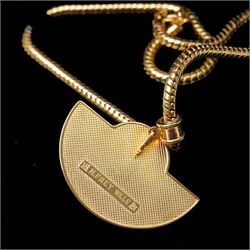 Frey Wille gold plated and enamel suite of jewellery from the Dolphins of Poseidon collection, including a pair of hoop earrings, hinged bangle and pendant on snake chain necklace, all boxed