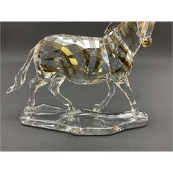 Swarovski Crsytal Society coloured animals, comprising zebra, giraffe and water buffalo, tallest H17.5cm