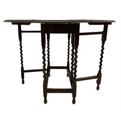 Early 20th century drop leaf table, sloped top clerks desk, nest of three tables and a needle work panel metamorphic firescreen/table
